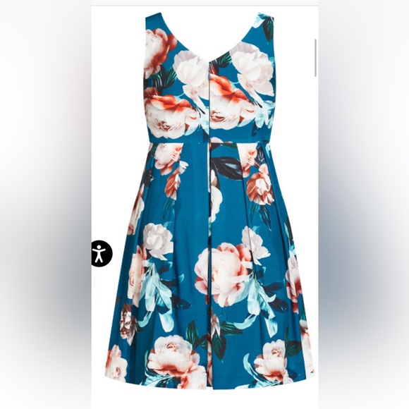 NWT City Chic Fit & Flare Teal Sandra floral dress 18W - Picture 5 of 8